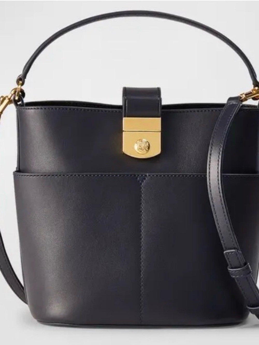 Veronica Beard Small Crest Bucket Crossbody Bag Navy Leather - Picture 8 of 8